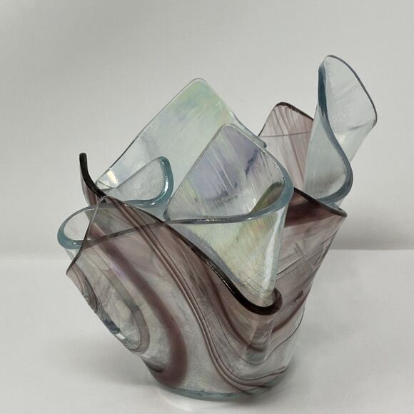 Studio Art Glass Purple Iridescent Handkerchief Vase Signed Double Layer - Picture 4 of 9